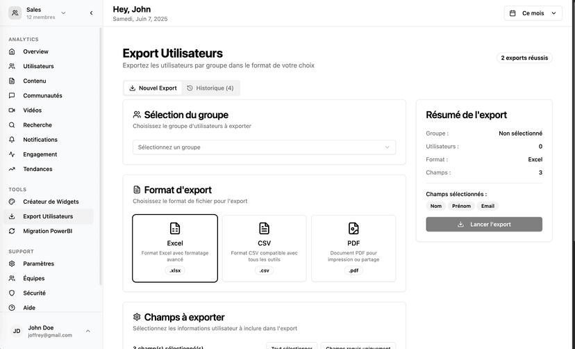 Export Utilisateurs - Interface d'export multi-format